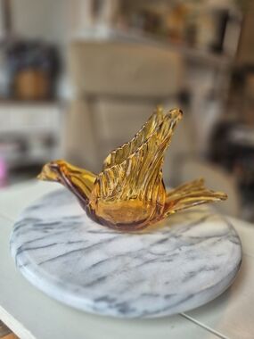 Bird Sculpture Of Amber Glass  - Maybe Chalet Glass?